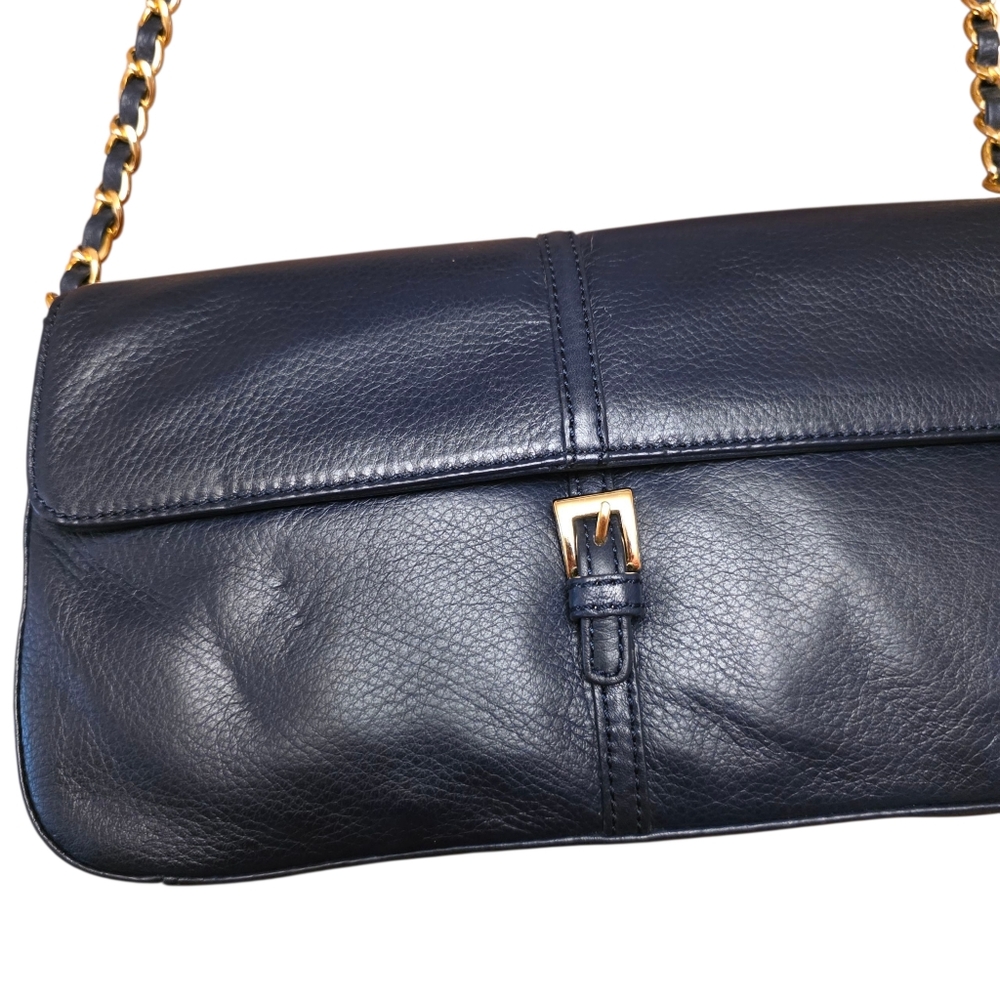 Preston & York Elegant Navy Blue Leather Shoulder Bag NWT - Picture 3 of 9